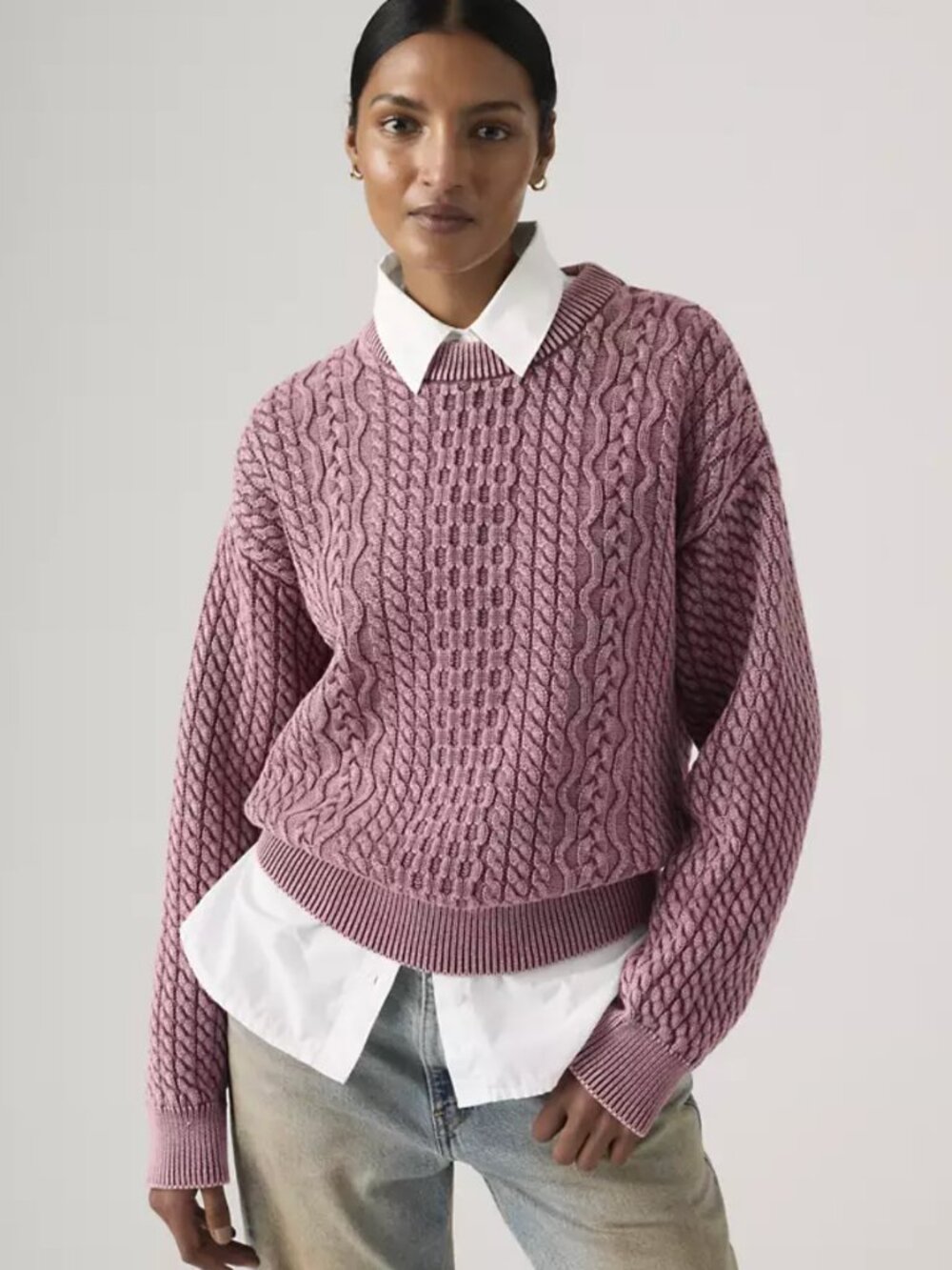 LEVI'S NWT Leilah Cable Crewneck Sweater Washed Crushed Berry Pink – XS
